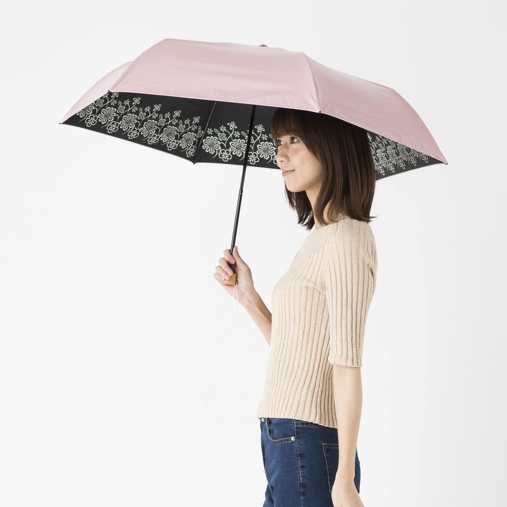 Sun and Rain Folding 50cm X 6 UV Heat and Light Mini Umbrella Embroidered Floral Pattern Parasol, Umbrella, Ribs, Protection, Blocking, Tri-Fold