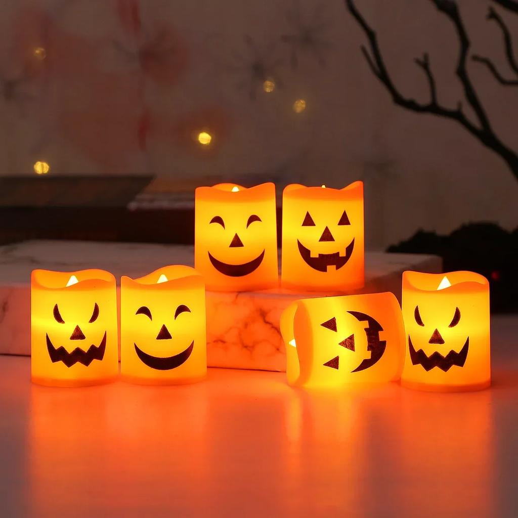 LED Candle Light Battery Pumpkin Halloween Electronic Skull Ghost Festival Spooky Pumpkin Light Atmosphere Decor Candle Light