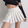 Split Pleated Skirt Women Summer High Waist A-line Slim Mini Skirt Grey Preppy Tennis Vintage Korean Casual