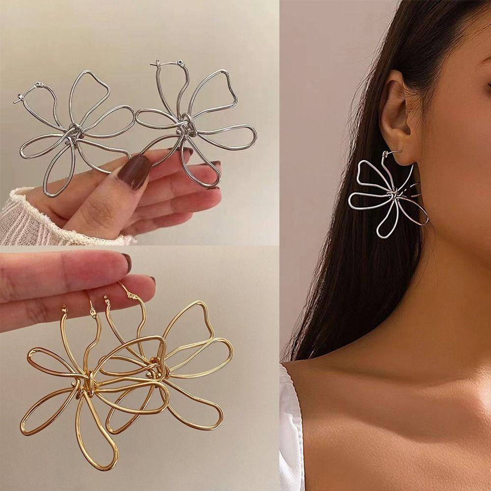 Jewelry Accessories Lines Hoop Earrings Metal French Earrings Gift Flower Earrings Female Girls