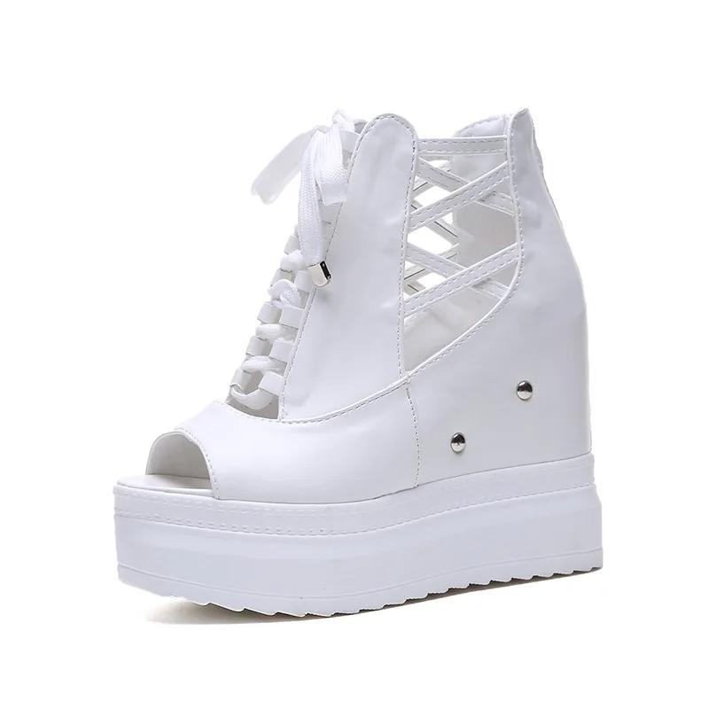 Модные летние женские сандалии с внутренней высотой 12 см, супервысокие каблуки-клинья, платформа, римские туфли, новая модная платформа на высоком каблуке, туфли-лодочки