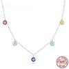 Authentic 925 Sterling Silver Colorful Guardian Eye Necklace Multiple Devil Eyes Neck Chain for Women Fine Jewelry