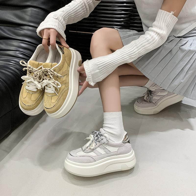 Мода 2025 Новая женская обувь ПУ Толстая подошва Женская Нескользящая Увеличение Износостойкость Обувь Уличный Досуг Бренд Обувь для ходьбы