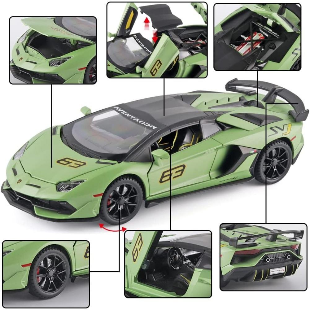 1/24 спортивный автомобиль Lambo SVJ 63, литой металлический автомобиль, игрушки, модели автомобилей со съемной крышей, звуковой подсветкой и откатом назад для детей от 3 лет и старше