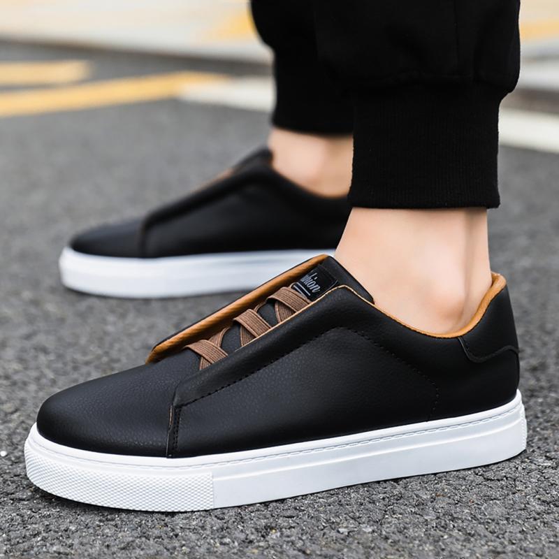 Hot Sale Black Leather Men's Casual Shoes Plus Size 48 Classic Low Cut Skateboard Shoes Men Comfortable Social Sneakers Male