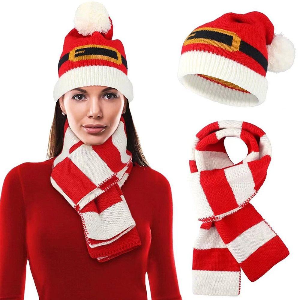 2/3Pcs Set Christmas Knitted Gloves Soft Xmas Gifts New Year Gift Santa Cap  for Men Women