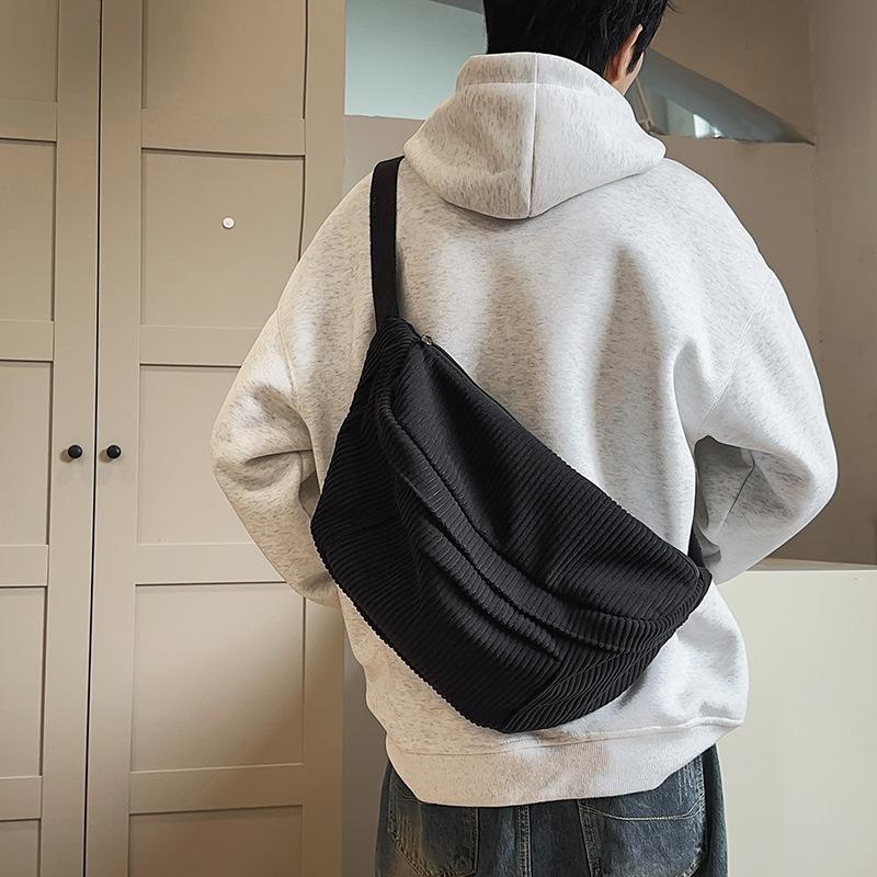 Large Capacity Corduroy Breast Bag Women'S Autumn Simple Casual Messenger Bag Commuter Solid Color Cycling Backpack