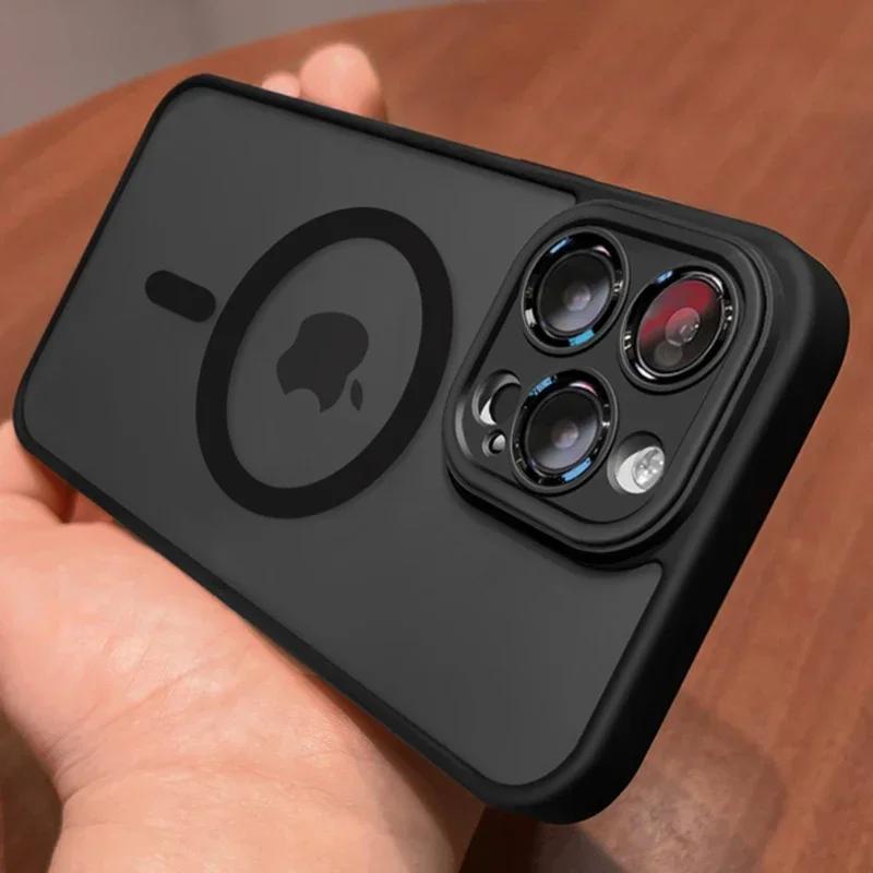 For Magsafe Matte Armor Wireless Charge Case For iPhone 16 15 14 13 11 12 Pro Max Plus Magnetic High Quality Translucent Cover