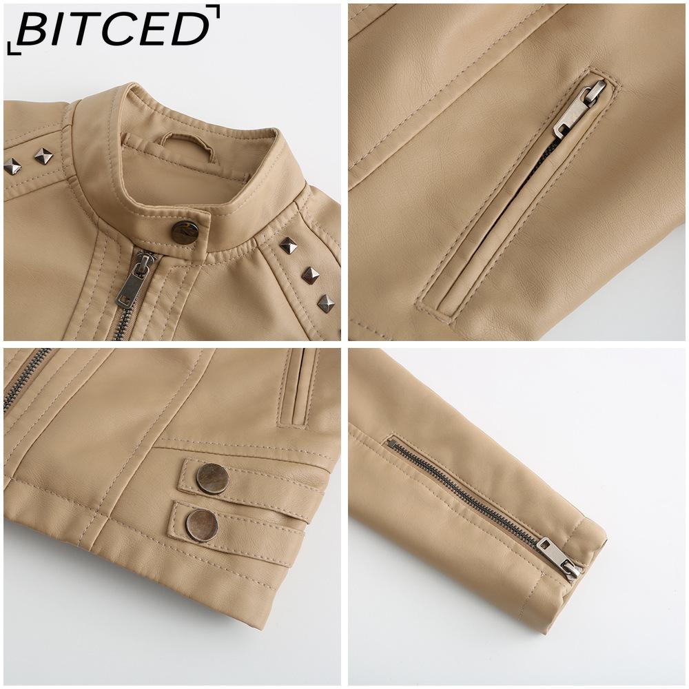 BITCED Женская кожаная куртка с шипами Весна/Осень С длинным рукавом Стойка воротник Модная куртка