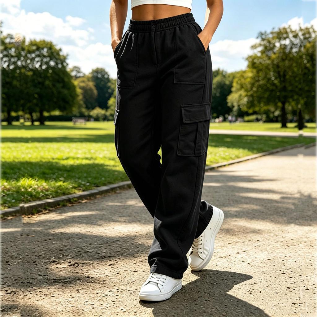 Women's Fashion Solid Color Drawstring High Waist Wide Leg Pants Casual Sporty Trousers with Pockets Elastic Waistband