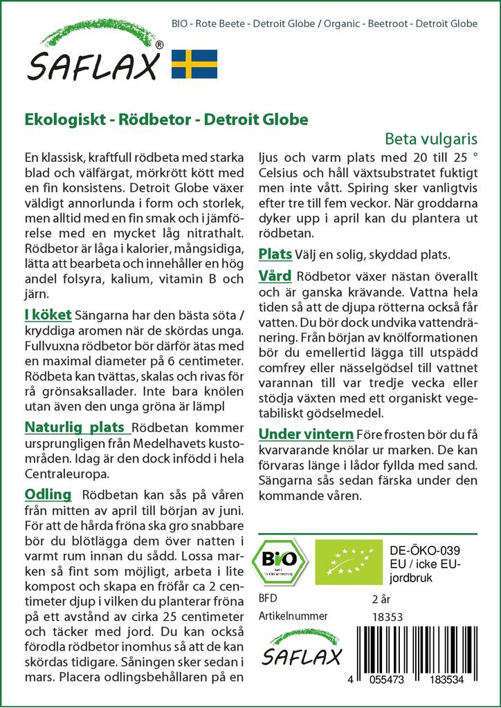 SAFLAX Garden in the Bag - Органический - Свекла - Detroit Globe - 100 семян - С субстратом в подходящем стоячем пакете - Beta vulgaris