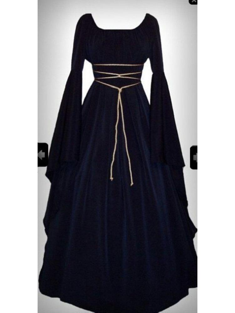 Women Vintage Costumes Sexy Long Sleeve Lace-Up Medieval Gothic Floor Length Dresses Cosplay Retro Long Maxi Dress