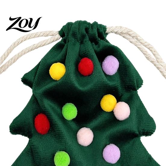 Cute Fur Ball Bell Ornaments Christmas Tree Drawstring Gift Bag, Plush Pom Hanging Reusable Xmas Decorations Ornament, Candy Pouch Decor for