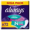 Always Daily Fresh Women's Normal Pantiliners (72 Pads), Flexistyle, Gigapack, with Fresh Fragrance, Suitable for All Panty Shapes, Breathable, Flexib