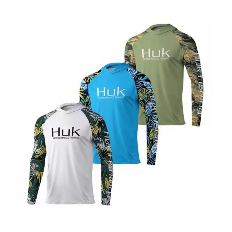 Мужской костюм HUK Fishing с длинным рукавом и капюшоном, дышащая футболка UPF50