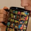 Кружка-книжная полка из витражного стекла, 11 унций, керамическая, литературный подарок для книголюбов, уникальный декор для домашнего офиса