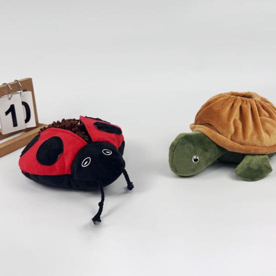 Dog Treat Dispenser Toy Interactive Plush Squeaky Turtle Ladybug Dog Chew Toy Treat Hiding Snuffle Puzzle Toy for Dogs Teething Mental