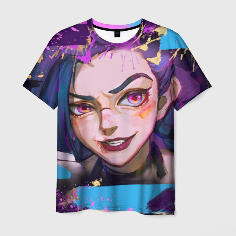 Футболка с рисунком аниме Arcane League Jinx Graphic 3D Printed для мужчин и женщин с коротким рукавом и круглым вырезом, повседневная верхняя одежда в стиле Харадзюку