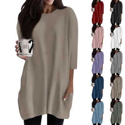 Женские повседневные рубашки с рукавами 3/4, модные туники с принтом, топы с карманами