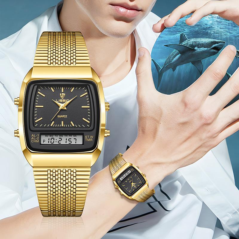 LIEBIG L1030 Digital Quartz Wristwatches for Men's Fashion Casual Watches Dual Display Time Sports Week 3Bar Waterproof Relojes