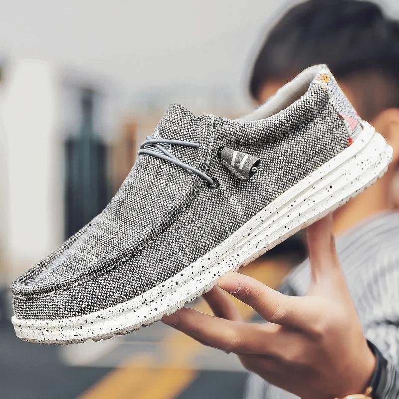 Мужская легкая и удобная повседневная обувь без шнуровки, дышащая нескользящая парусиновая обувь, весна и лето