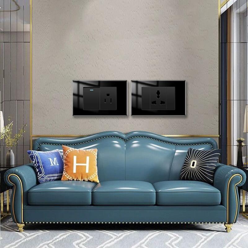 American Black Tempered Glass 15A Light Electrical Switch,US Plug USB Type-c Quick Charge Wall Power Outlet,Mexico Switch Outlet