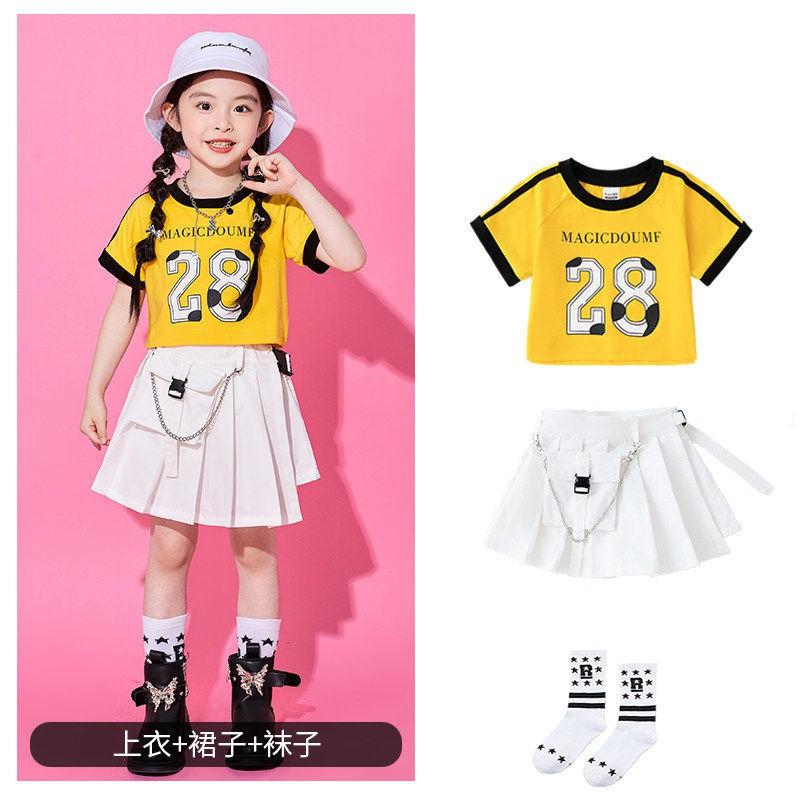 Kids Hip Hop Dance Outfit Set Boys Girls Street Performance Loose Short Sleeve Costume