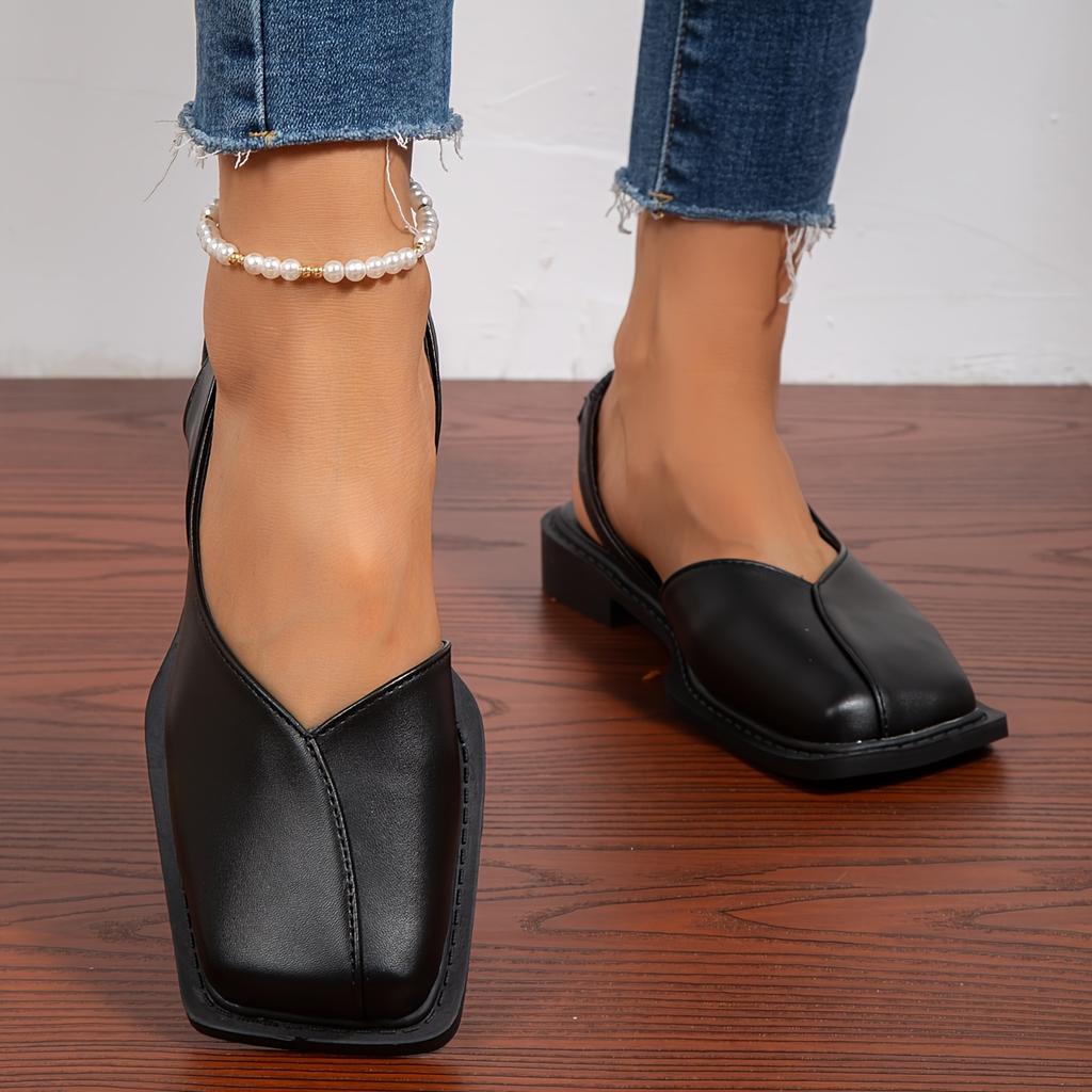 Summer Elegant Vintage Women's Shoes Casual Flat Shoes Square Toe Sandals Solid Color Sandals