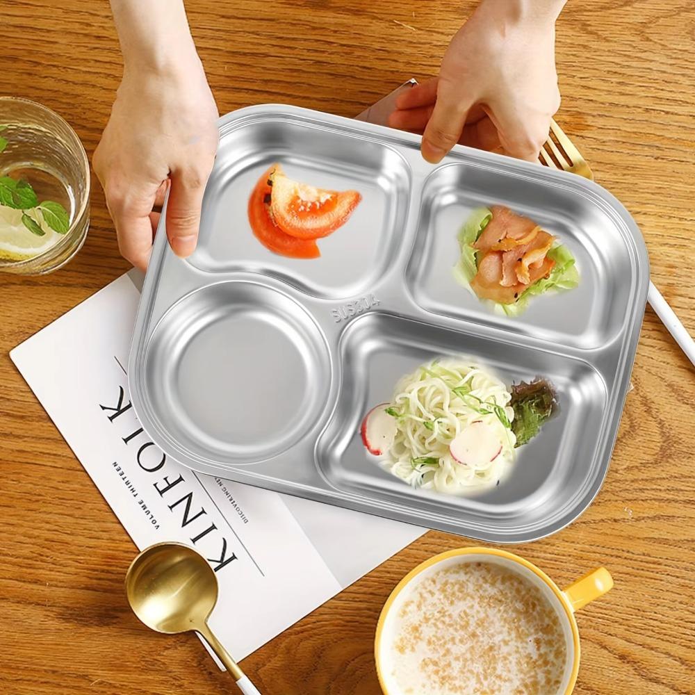Поднос для школьной еды с 4/5 отделениями, нержавеющая сталь 304, тарелка для школьной столовой
