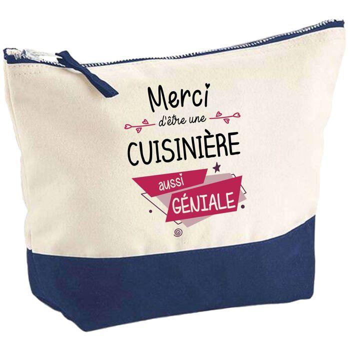 Trousse de maquillage - PLANETEE - Cuisinière Merci Géniale (fond bleu) - Grand format - Coton - Impression HD