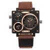 Square Watch with Three Time Stylish Sports Watch with Leather Perfect Gift for Him or Fashion Accessory Men's Zones, Strap, Waterproof, Casual,