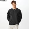 INCERUN Men Bow Knot Long Sleeve Casual Solid Round Neck Pullovers Sweatshirts