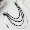 Ingemark Unique Black Crystal Beads Long Brooches Women Trendy Multi-layer Copper Chain Shirt Collar Suit Clip Pin Accessories