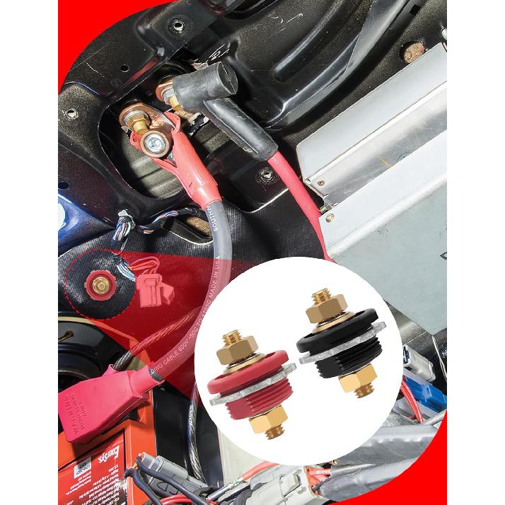 Thru Panel Battery Terminal Connector Premium High Current, 2 Pcs 3/8in Thru Panel Battery 250A Positive Negative Junction Stud Post for Cars RVs