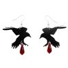 Gothic Black Romantic Crow Dangle Drop Earrings for Women Dark Halloween Zircon Girls Cool Fashion Accessories