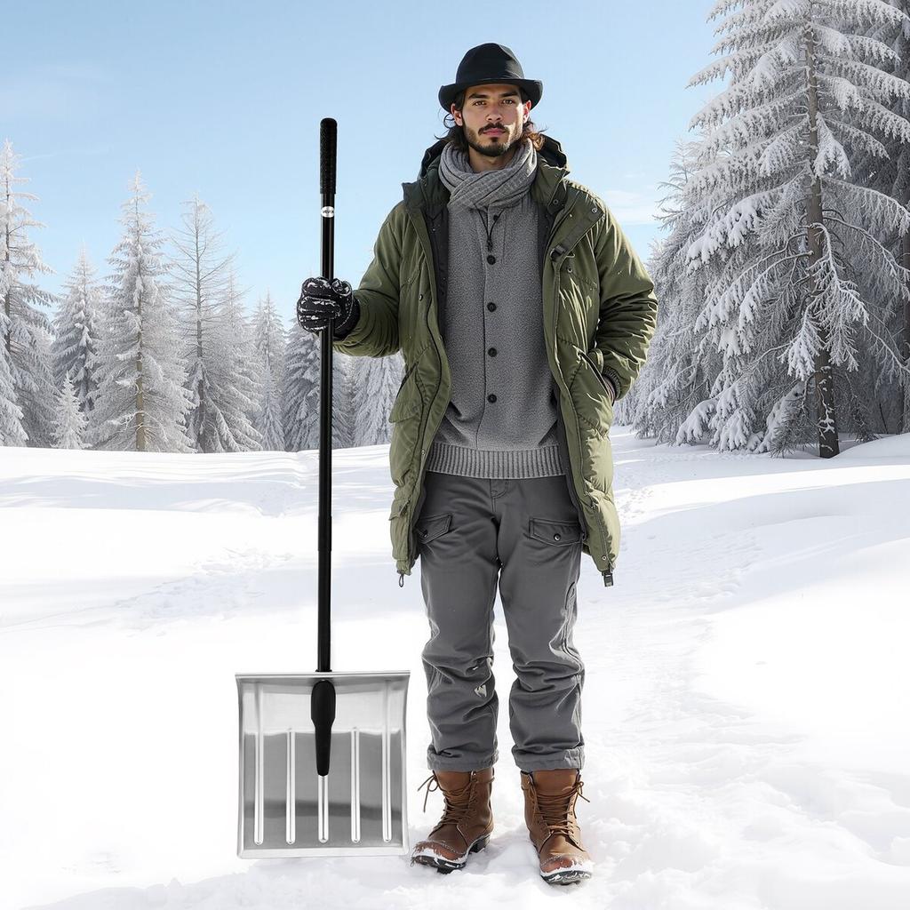 Snow Shovel for Driveway, 40cm Wide Aluminum Alloy Snow Shovel, Non Slip Grip, Large Capacity Snowplow Shovels, Detachable & Lightweight Snows Removal