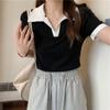 Summer Color Matching Women T Shirt Harajuku Short Sleeve Black White T-Shirts Korean Casual Slim Female Basic Y2k Tees Crop Top