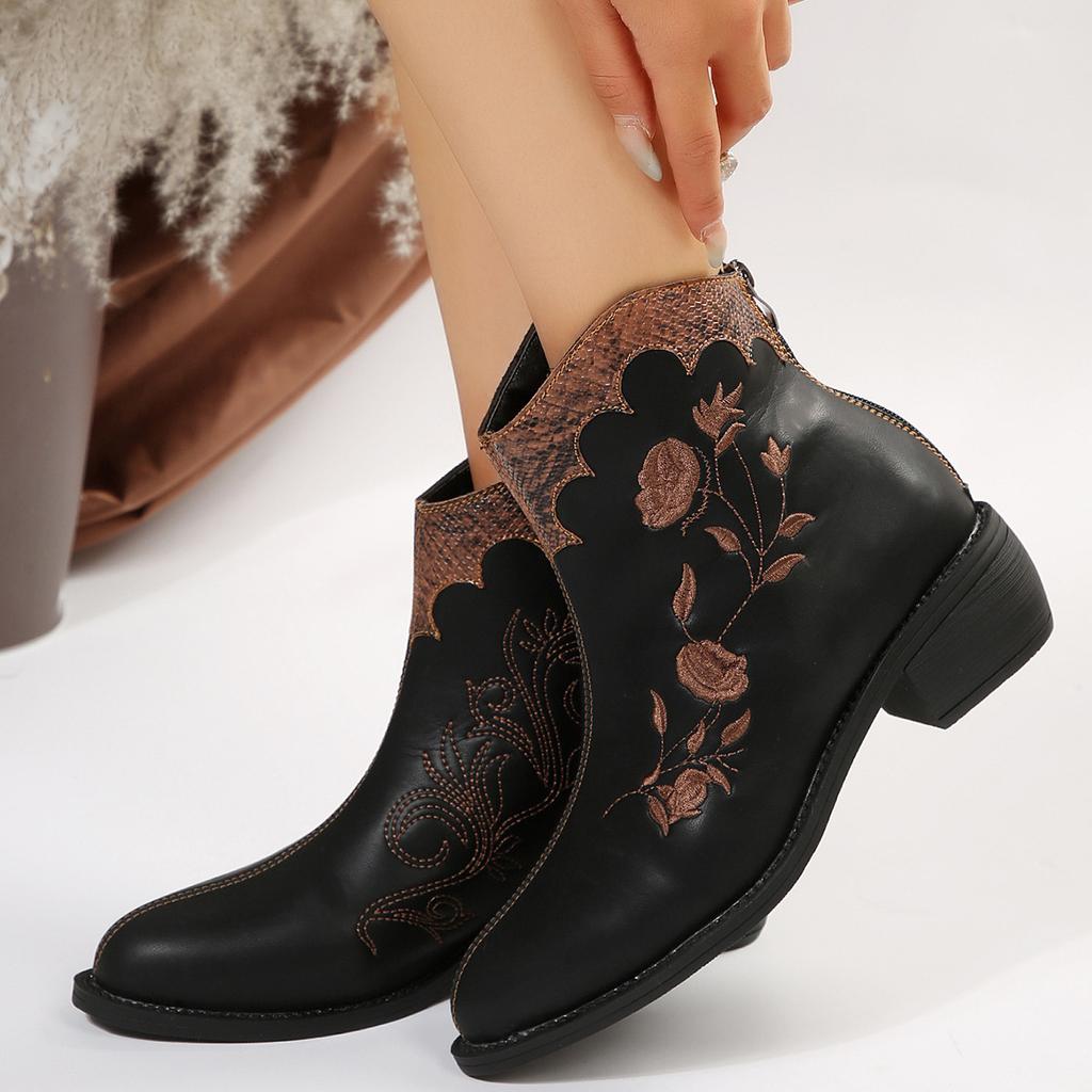 2025 Boots Women's 2025 Autumn and Winter New Embroidered Large Size Thick Heel Boots Western Denim Size 36-42 Boots