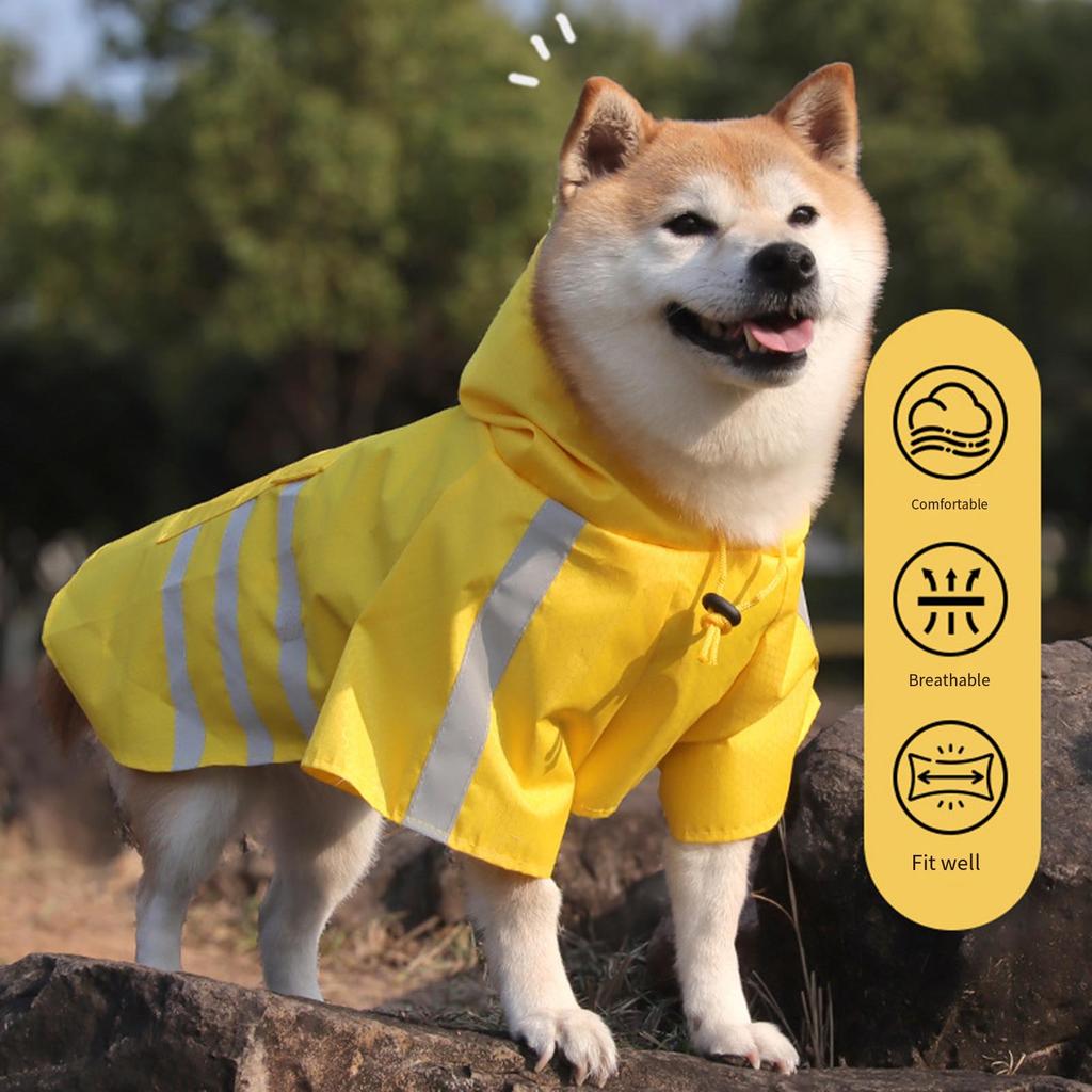 Water Resistant Dog Raincoat With High Density PU Fabric Reflective Strips For Night Safety And Rainy Day Protections