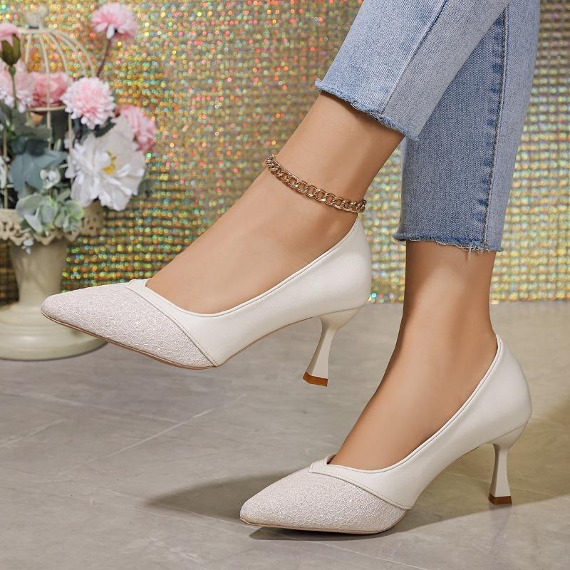 Женские туфли-лодочки с острым носком и пайетками, элегантные туфли на тонком каблуке для офиса и свадьбы, женские туфли большого размера с мелким вырезом, туфли на высоком каблуке