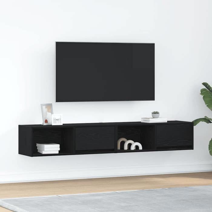 VidaXL TV Unit 2 Pcs Black Oak 80x31x25.5 Cm Engineered Wood, TV Bench, Hi-fi Unit, Entertainment Center, Sideboard 861457
