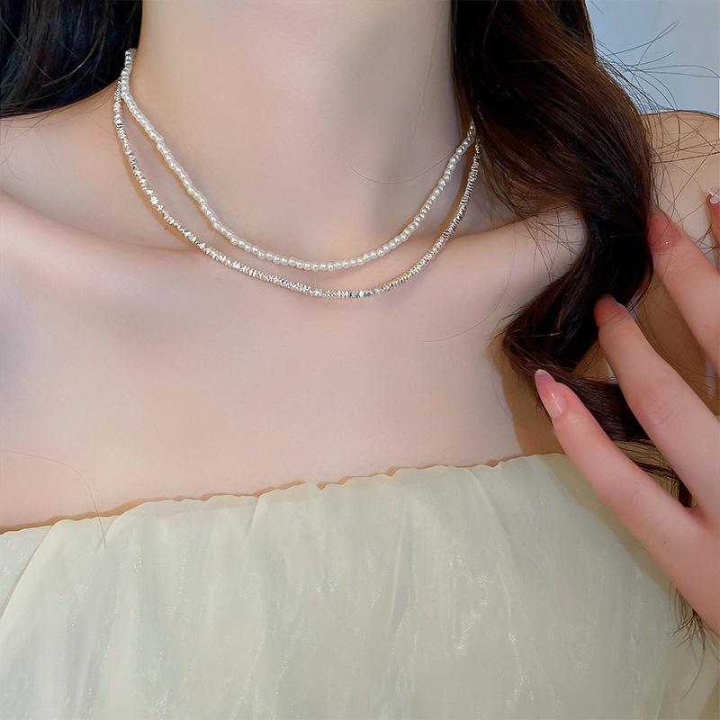 Korean temperament love butterfly pearl fringed necklace fashion collarbone chain versatile item decoration