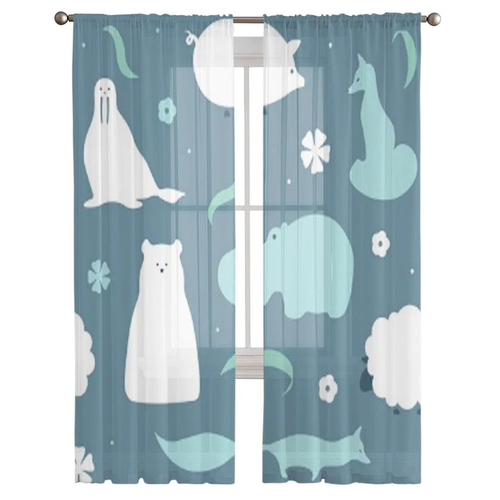 Animals Cartoon Design Tulle Sheer Curtains for Living Room the Room Bedroom Kitchen Decoration Voile Organza Curtains