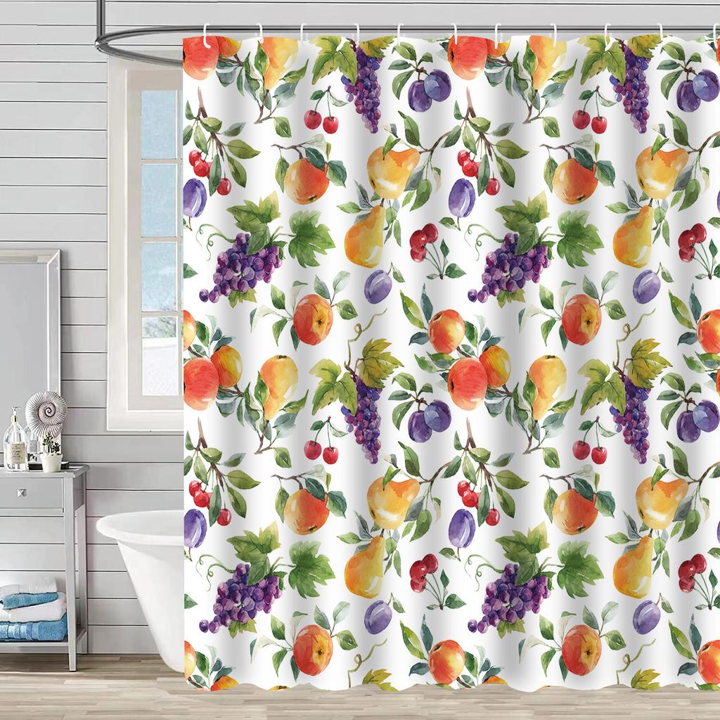 Водонепроницаемая штора для ванной, цифровая печать, растение, фрукт, шторка для душа, без пробивания, перегородка для туалета, ткань для душа