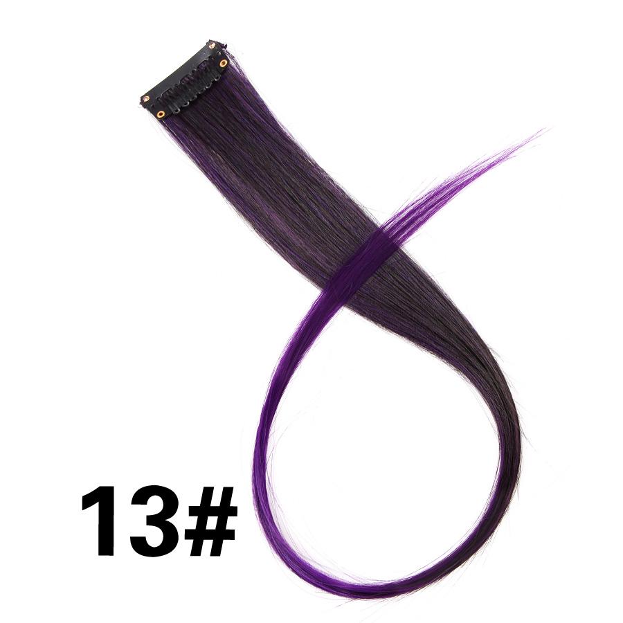 Clip In One Pieces Hair Extensions Straight Ombre Purple Blue Pink Extension Hair Women Synthetic False Fake Hair
