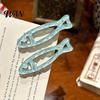 Fresh Fish Hollow Shape Clip 2Pcs Girl Hairpins, Acrylic Hair Clips with Built-in Elastic Clip, Broken Pins, Transparent Icy Blue Accessories