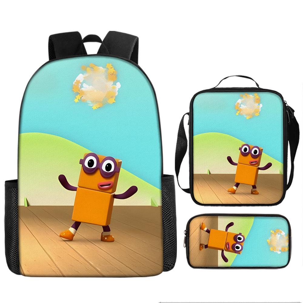 Цифровые кубики Numberblocks Школьный рюкзак Большой вместимости Игровой рюкзак Сумка-саквояж Сумка для карандашей Рюкзак Набор из трех предметов