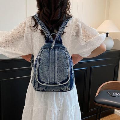 Модный Повседневный Джинсовый Женский Рюкзак Большой Вместимости Джинсовая Сумка для Школы для Девочек-Подростков Наплечная Сумка Женский Рюкзак