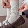Floral Wool Socks for Women In Autumn and Winter, Thickened and Warm Cashmere Embossed Mid-calf Socks, Trendy Pile Socks for Winter