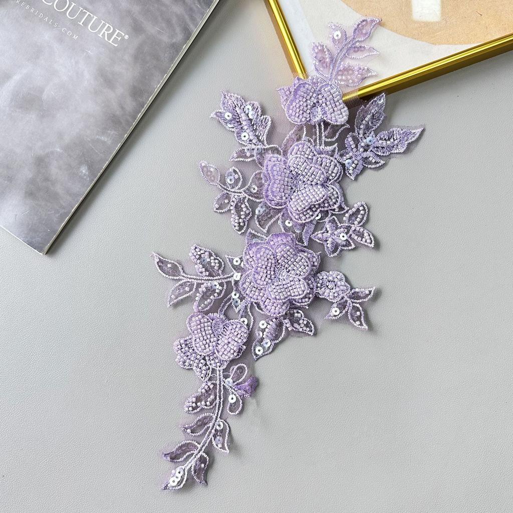 Light Luxury High-End Flower Sequins Embroidery Pair Of Flowers Wedding Dress Dress Clothing Diy Accessories